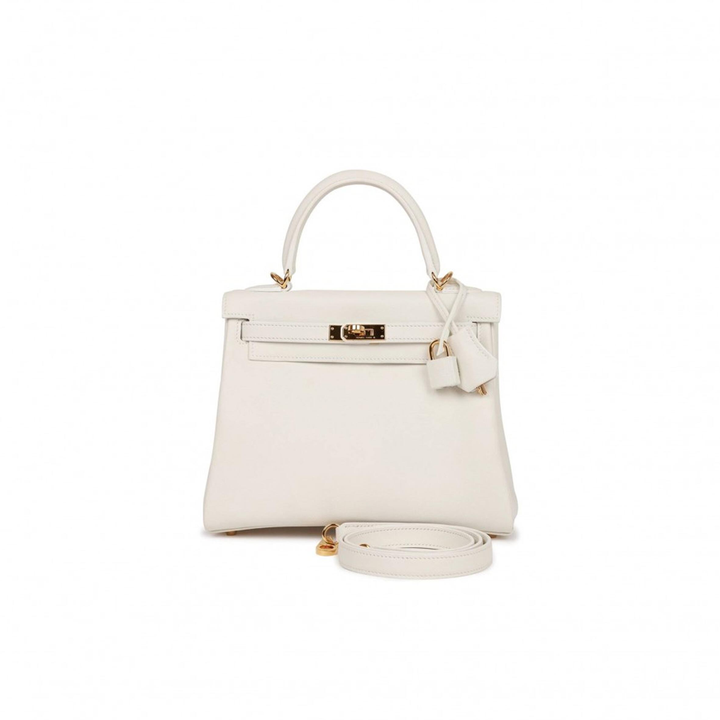 HERMES KELLY 25 WHITE SWIFT GOLD HARDWARE HANDMADE (25*17*7cm)